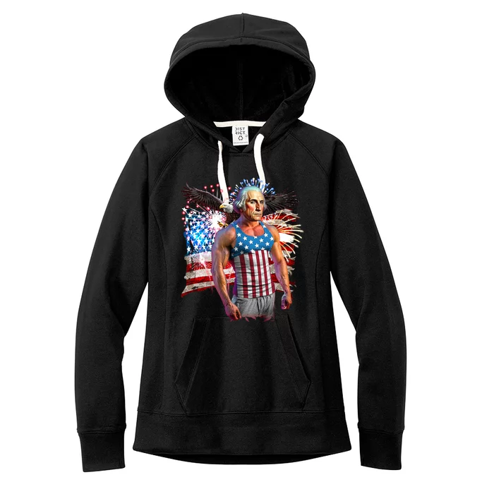 Funny Patriotic Fourth Of July Buff George Washington Women's Fleece Hoodie