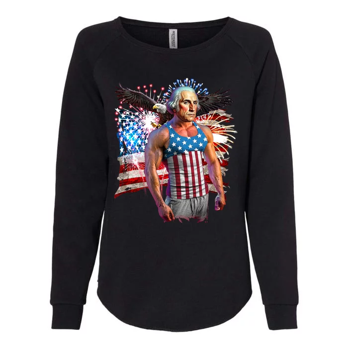 Funny Patriotic Fourth Of July Buff George Washington Womens California Wash Sweatshirt