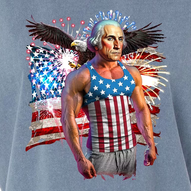 Funny Patriotic Fourth Of July Buff George Washington Garment-Dyed Women's Muscle Tee