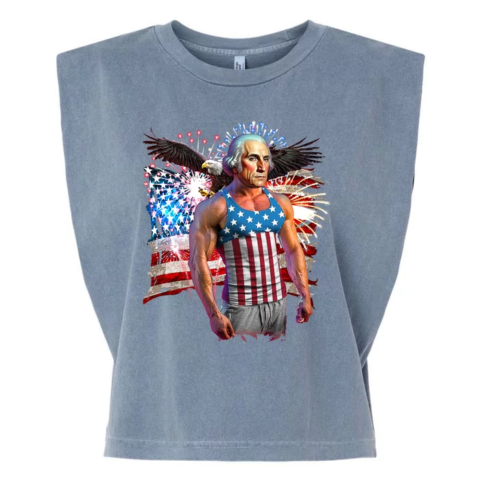 Funny Patriotic Fourth Of July Buff George Washington Garment-Dyed Women's Muscle Tee