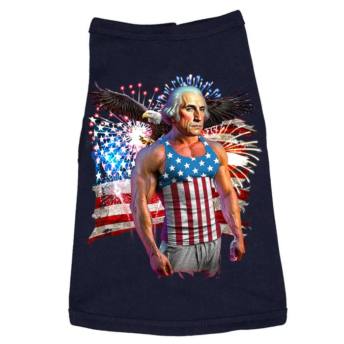 Funny Patriotic Fourth Of July Buff George Washington Doggie Tank