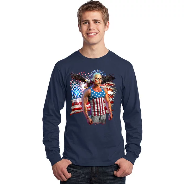 Funny Patriotic Fourth Of July Buff George Washington Tall Long Sleeve T-Shirt