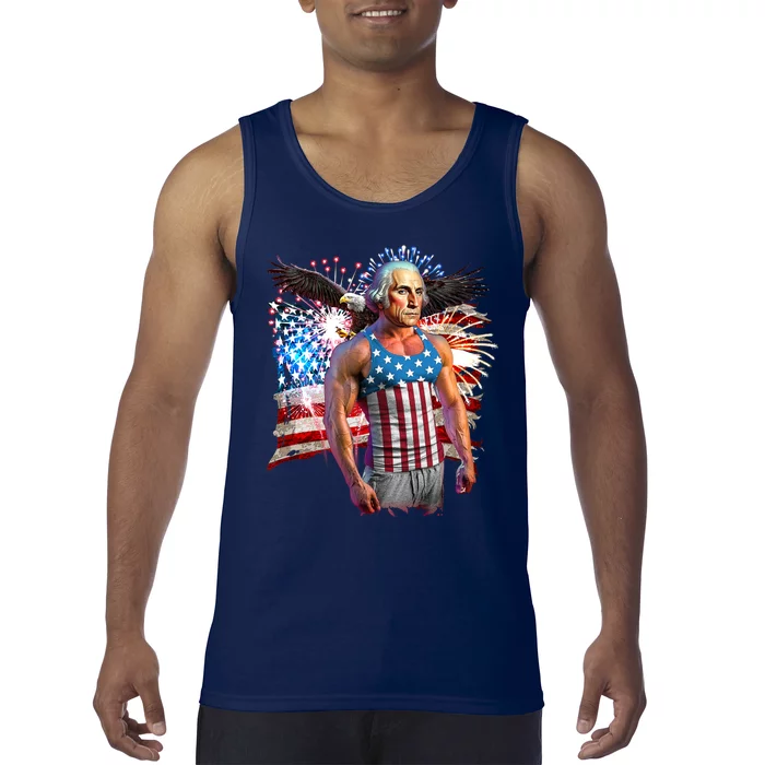 Funny Patriotic Fourth Of July Buff George Washington Tank Top