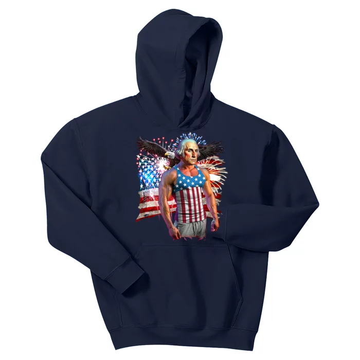 Funny Patriotic Fourth Of July Buff George Washington Kids Hoodie