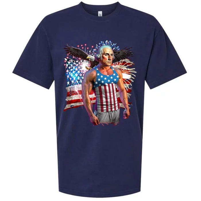 Funny Patriotic Fourth Of July Buff George Washington Sueded Cloud Jersey T-Shirt