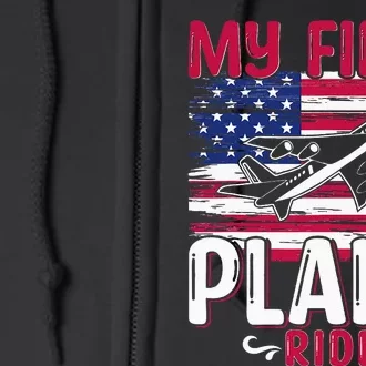 First Plane Flight First Time Flying Usa Flag Airplane Full Zip Hoodie