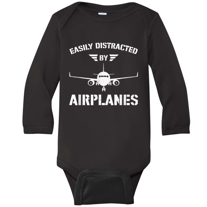 Funny Plane Flying Design For Pilot & Aviation Fans Airplane Baby Long Sleeve Bodysuit