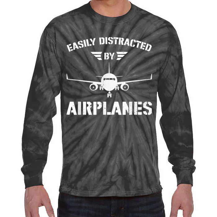 Funny Plane Flying Design For Pilot & Aviation Fans Airplane Tie-Dye Long Sleeve Shirt