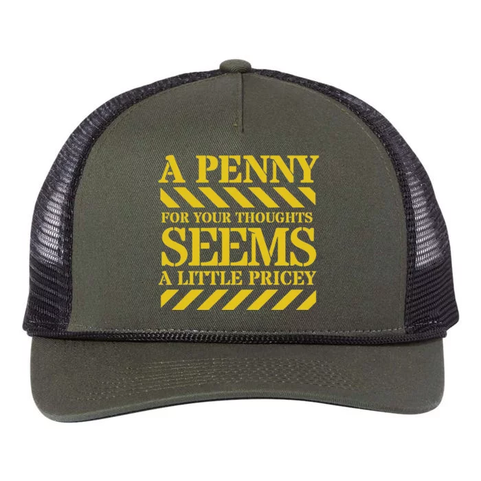 Funny Penny For Your Thoughts. Sarcastic Joke Retro Rope Trucker Hat Cap