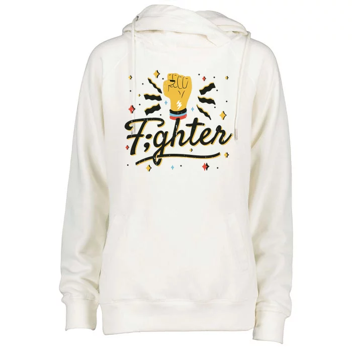 Fighter Powerful Fist Womens Funnel Neck Pullover Hood