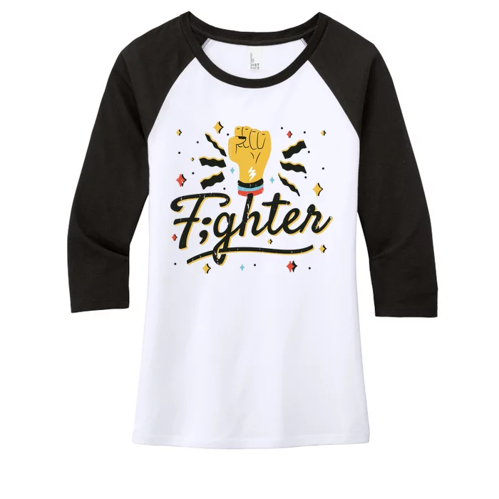 Fighter Powerful Fist Women's Tri-Blend 3/4-Sleeve Raglan Shirt