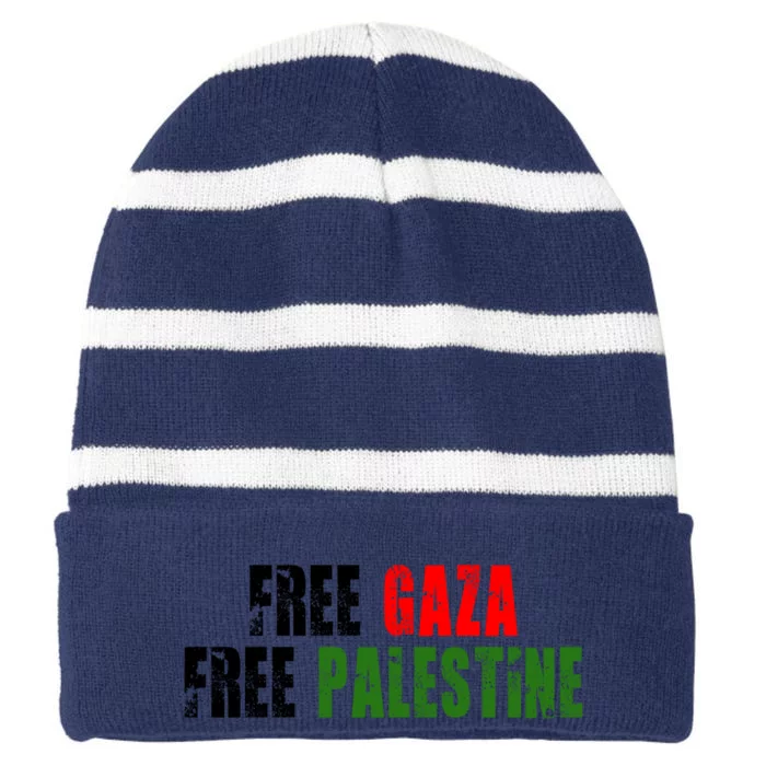 Free Palestine Striped Beanie with Solid Band