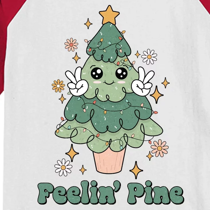 Feelin Pine Funny Christmas Tree Kids Colorblock Raglan Jersey