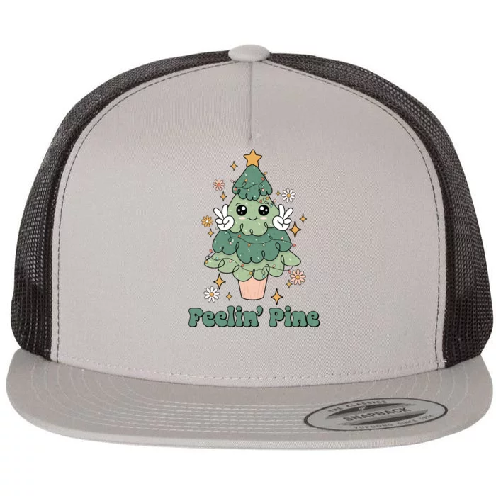 Feelin Pine Funny Christmas Tree Flat Bill Trucker Hat