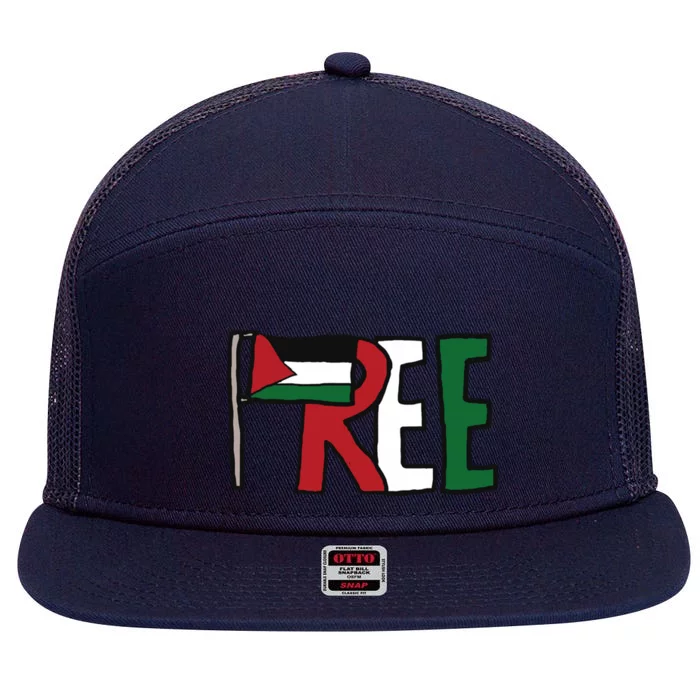 Free Palestine 7 Panel Mesh Trucker Snapback Hat