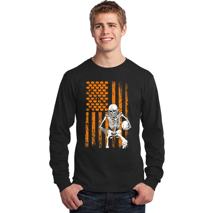 Football Player Fan Gift Skeleton Halloween Long Sleeve Shirt