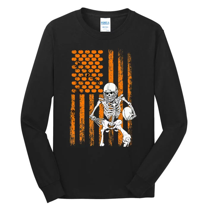 Football Player Fan Gift Skeleton Halloween Tall Long Sleeve T-Shirt