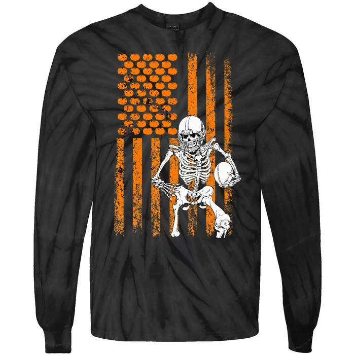 Football Player Fan Gift Skeleton Halloween Tie-Dye Long Sleeve Shirt