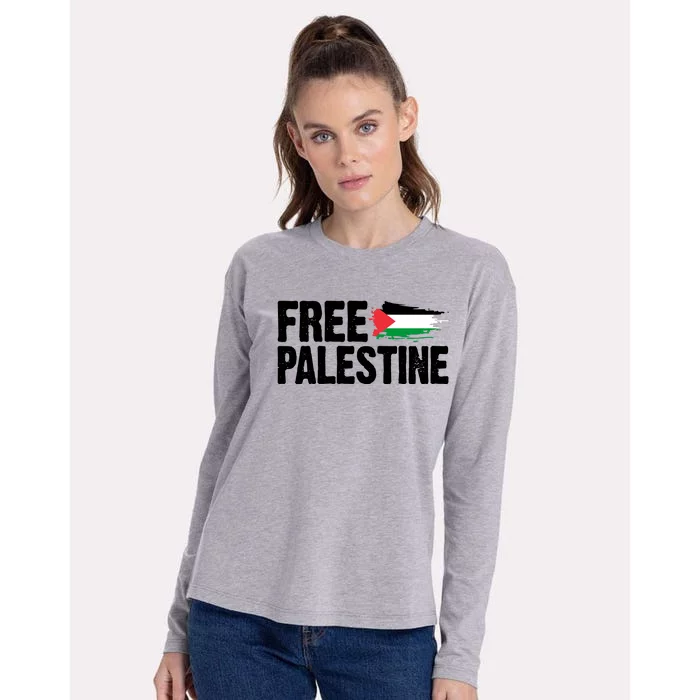 Free Palestine Flag Womens Cotton Relaxed Long Sleeve T-Shirt