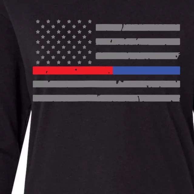 Firefighter Police Flag Thin Red Blue Line Womens Cotton Relaxed Long Sleeve T-Shirt