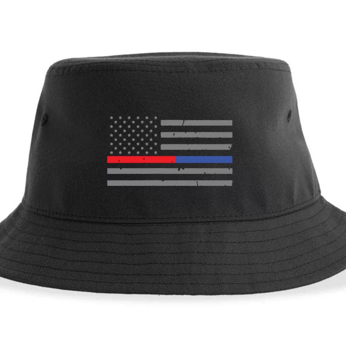 Firefighter Police Flag Thin Red Blue Line Sustainable Bucket Hat