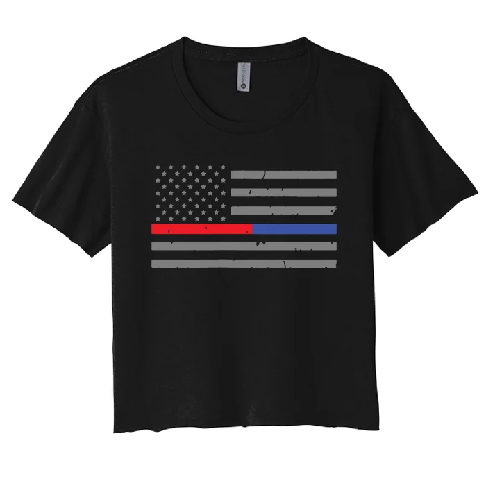 Firefighter Police Flag Thin Red Blue Line Women's Crop Top Tee