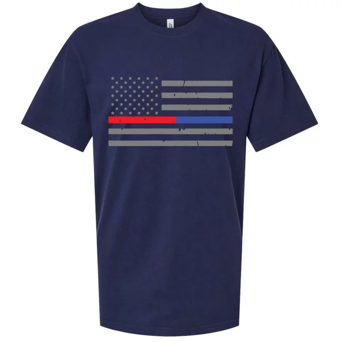 Firefighter Police Flag Thin Red Blue Line Sueded Cloud Jersey T-Shirt