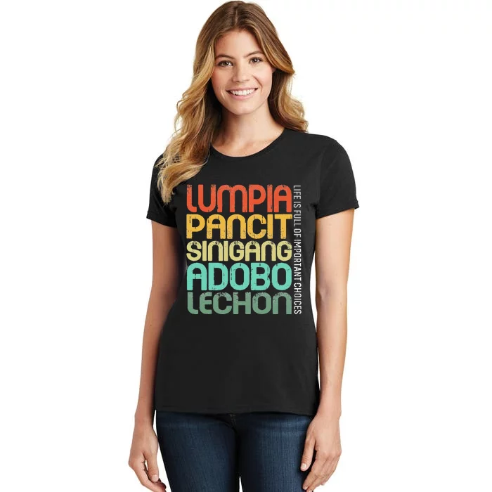 Filipino Philippine Food Lumpia Pancit Sinigang Adobo Lechon Women's T-Shirt