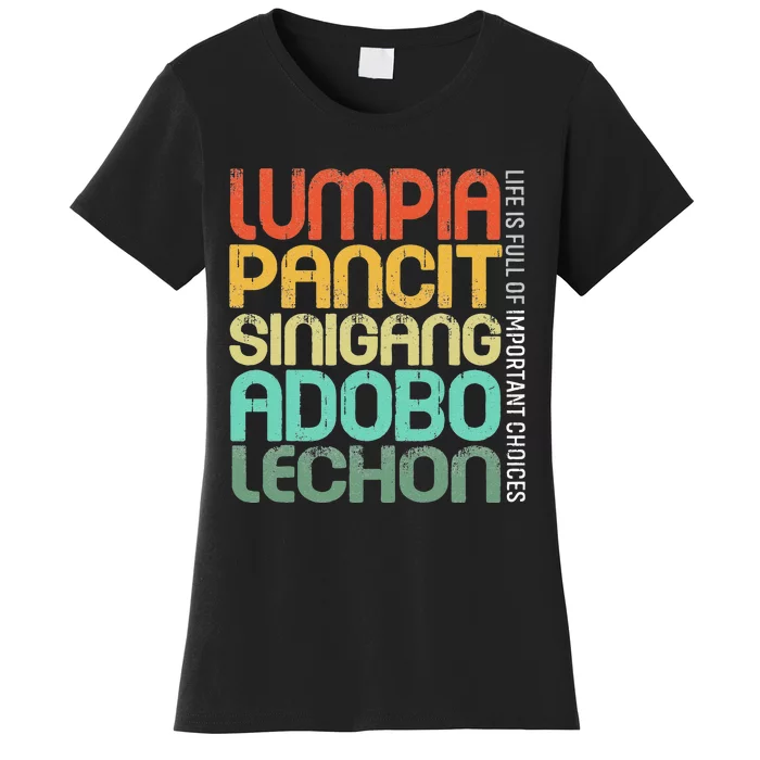 Filipino Philippine Food Lumpia Pancit Sinigang Adobo Lechon Women's T-Shirt