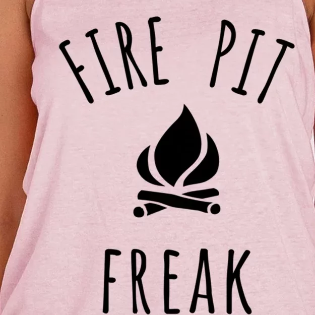 Fire Pit Freak Crazy Funny Gift Idea With Campfire Flames Great Gift Women's Knotted Racerback Tank