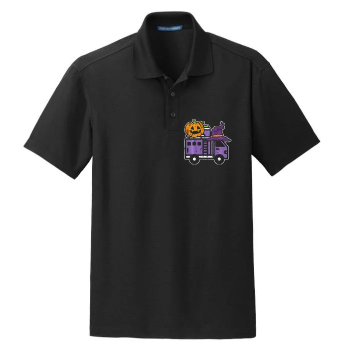 Firetruck Pumpkin Firefighter Halloween Dry Zone Grid Performance Polo