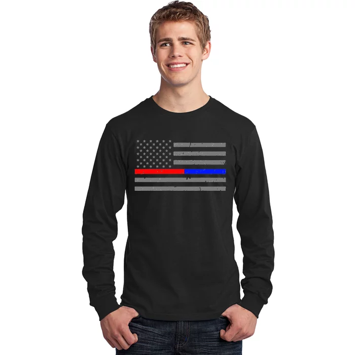 Firefighter Police Flag Thin Red Blue Line Long Sleeve Shirt