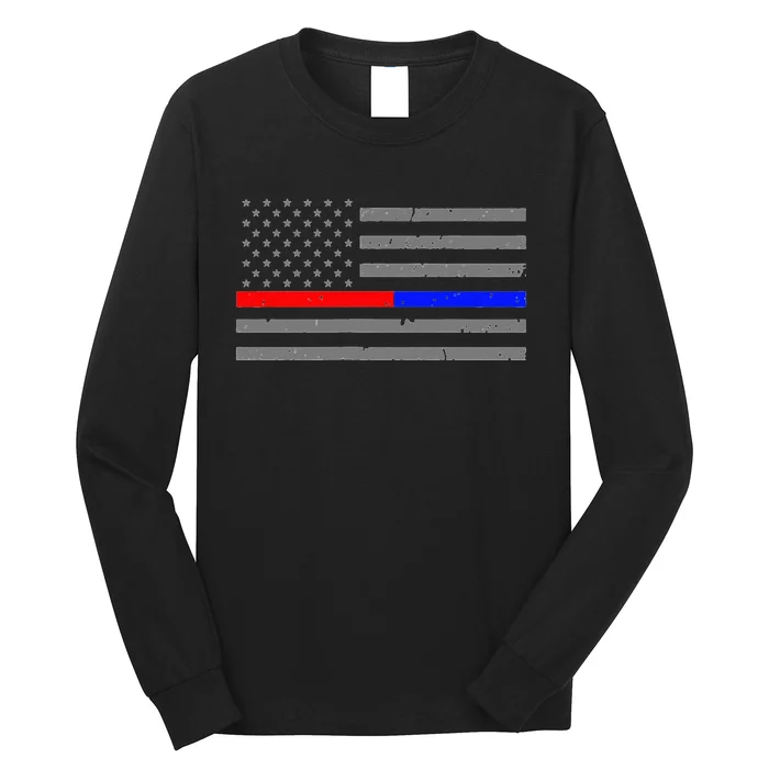 Firefighter Police Flag Thin Red Blue Line Long Sleeve Shirt