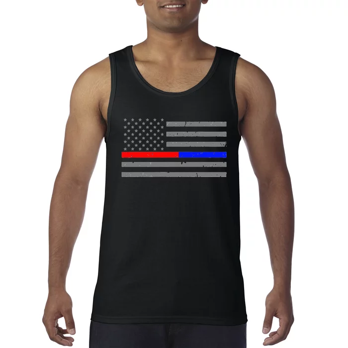 Firefighter Police Flag Thin Red Blue Line Tank Top