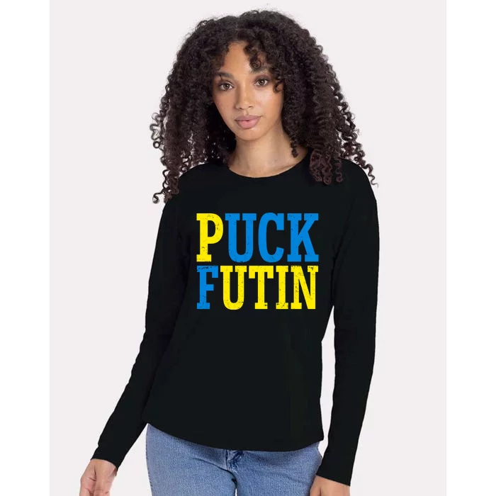 Funny Puck Futin Stand WIth Ukraine Womens Cotton Relaxed Long Sleeve T-Shirt