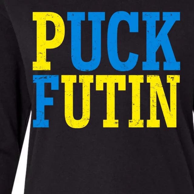 Funny Puck Futin Stand WIth Ukraine Womens Cotton Relaxed Long Sleeve T-Shirt