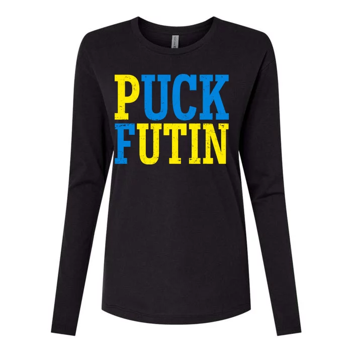 Funny Puck Futin Stand WIth Ukraine Womens Cotton Relaxed Long Sleeve T-Shirt