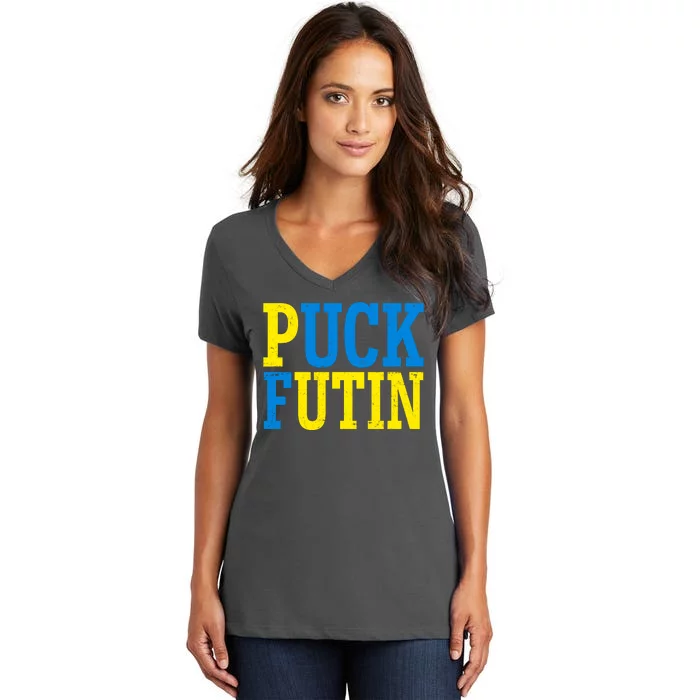 Funny Puck Futin Stand WIth Ukraine Women's V-Neck T-Shirt