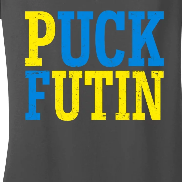 Funny Puck Futin Stand WIth Ukraine Women's V-Neck T-Shirt