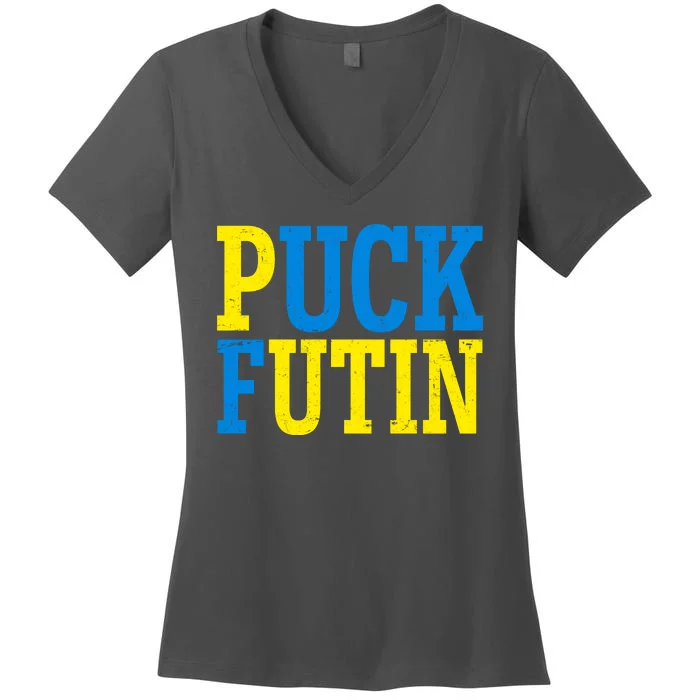 Funny Puck Futin Stand WIth Ukraine Women's V-Neck T-Shirt