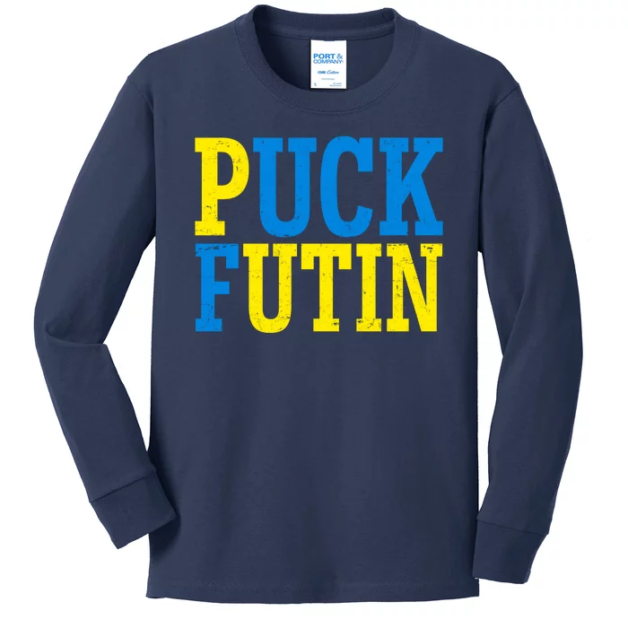 Funny Puck Futin Stand WIth Ukraine Kids Long Sleeve Shirt