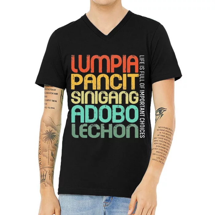 Filipino Philippine Food Lumpia Pancit Sinigang Adobo Lechon V-Neck T-Shirt