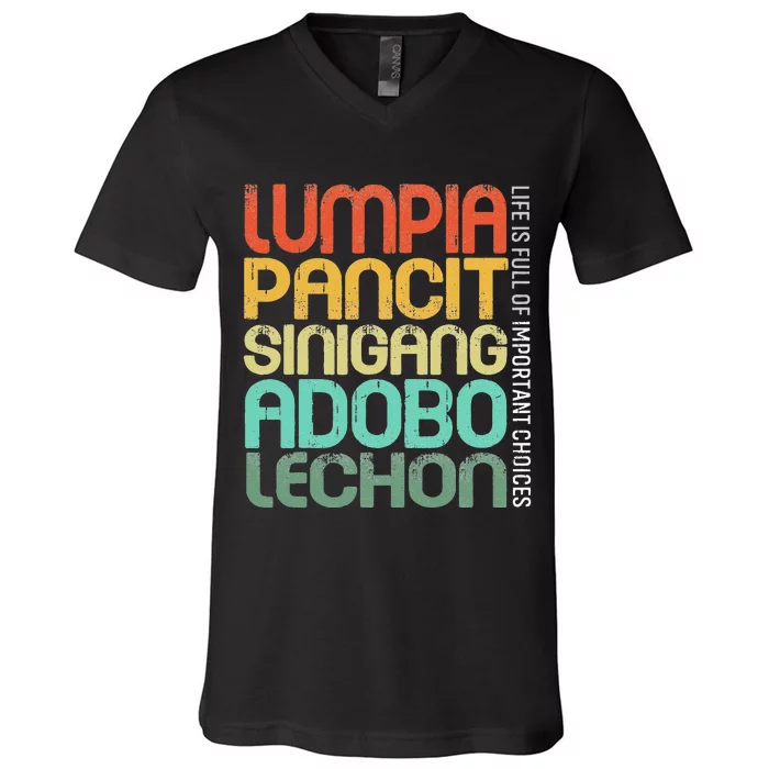 Filipino Philippine Food Lumpia Pancit Sinigang Adobo Lechon V-Neck T-Shirt