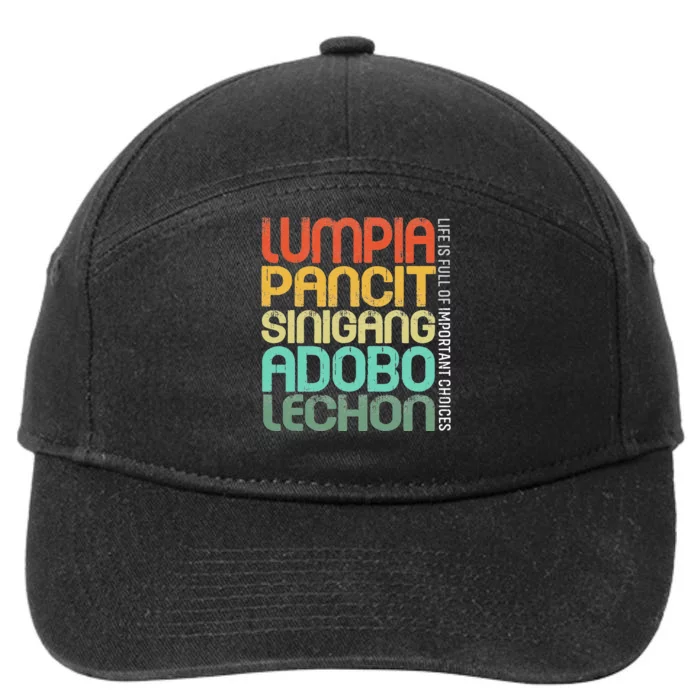 Filipino Philippine Food Lumpia Pancit Sinigang Adobo Lechon 7-Panel Snapback Hat