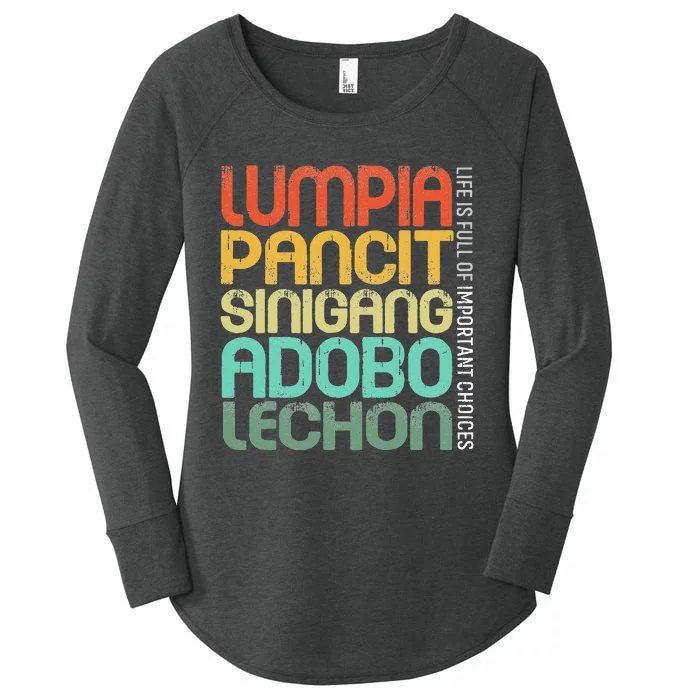 Filipino Philippine Food Lumpia Pancit Sinigang Adobo Lechon Women's Perfect Tri Tunic Long Sleeve Shirt