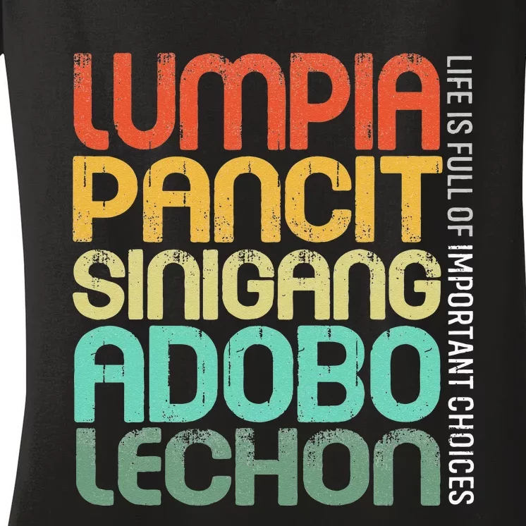 Filipino Philippine Food Lumpia Pancit Sinigang Adobo Lechon Women's V-Neck T-Shirt