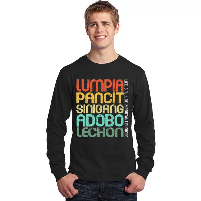 Filipino Philippine Food Lumpia Pancit Sinigang Adobo Lechon Tall Long Sleeve T-Shirt