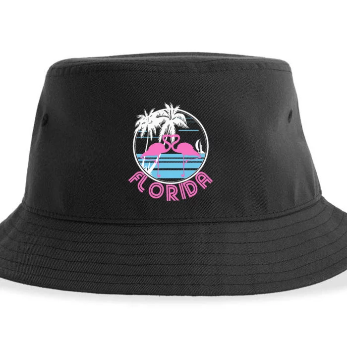 Florida Pink Flamingo Heart 80s Retro Vintage Style Sustainable Bucket Hat