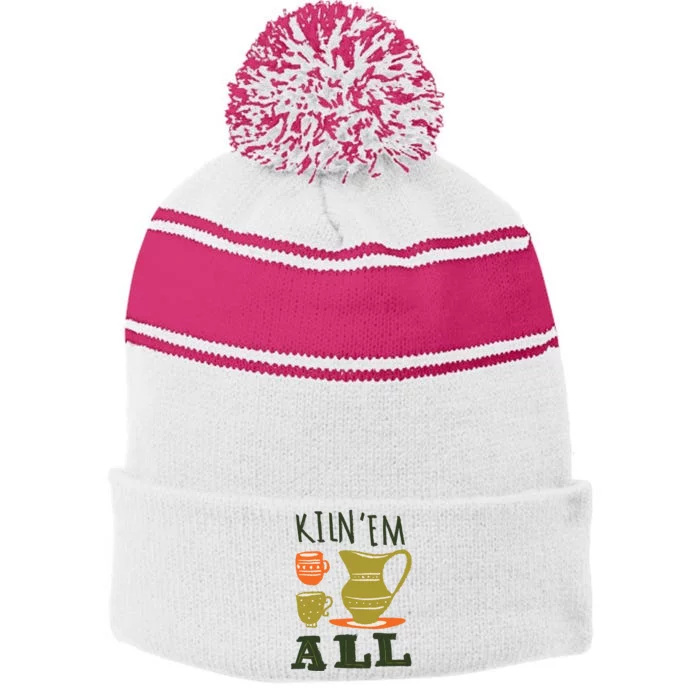 Funny Pottery Stripe Pom Pom Beanie