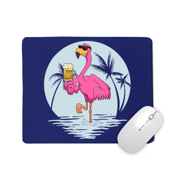 Funny Pink Flamingo Bird With Mug Of Beer Summer Vacation Mousepad